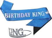 [FOMIYES] Men's Birthday King Crown and Sash Set Adjustable Size Unique Tiara Sash