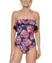 Tommy Hilfiger 300774 Women's Ruffle Bandeau One-Piece Swimsuit Size 14