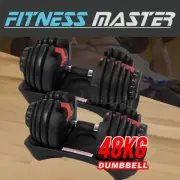 48kg Adjustable Dumbbell Set Home GYM Exercise Equipment Weight 2x24kg