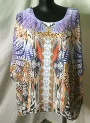 AUTOGRAPH COLORFUL "FEATHERS" DIAMONTE KAFTAN TOP SZ 24-NEW REDUCED $