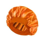 Tuelaly Widened Elastic Band Brimless Shower Hat Foldable Thin Unisex Satin Solid Color Sleeping Hat Hair Care Orange