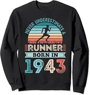 X.Style Runner Born 1943 80th Birthday Running Sweatshirt ds1576 (S) Black