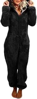 [ZPLxi] Womens Fleece Onesies Pajamas Jumpsuit Warm Sherpa Romper with Ear Sleepwear One Piece Hooded Zipper Playsuit Loungewear