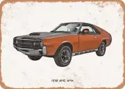 Classic Car Art - 1970 AMC AMX Pencil Sketch - Rusty Look Metal Sign 2