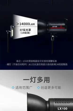 金貝攝影燈LX100W直播補光燈設備服裝箱包美妝拍照led視頻常亮燈