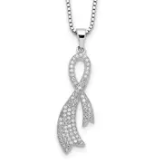 Sterling Silver Brilliant Embers Rhodium-Plated 78 Stone 18 Inch Micro Pav Cz Ribbon Necklace With 2 Extender