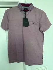 NWT Ted Baker London SS Woven Collar Short Sleeve Polo Pink Men’s Shirt Sz. 2 S