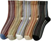 [FORJMMP] 5/10 Pairs Vintage Style Colorful Striped Socks for Women, Combed Cotton Crew socks for Spring and Fall