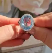 2.42 Ct Oval Cut Natural Aquamarine Diamond Proposal Ring 14K solid White gold