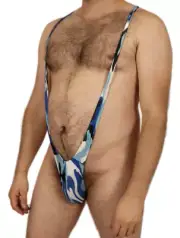 Blue Camo Mankini Mens Sexy Borat Thong Bodysuit Costume Swimsuit