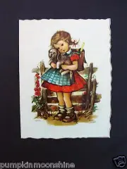 Unused Kruger B/Day Greeting Die-Cut Card Girl With Pooch ~ Printed in Germany