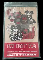 VTG Hot Diggity Dog No Sew Applique Shirt Kit w Fabric Indygo Junction 1993 NOS
