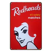 3x Redheads Matches 45 Safety Tin Metal Sign Vintage Man Cave Smoking