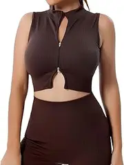 [BUNNEI] Women’s Zip Up Workout Yoga Tank Top Sleeveless Slim Fit Athletic Jacket