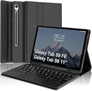 Galaxy Tab S9FE Case with Touch Keyboard and Trackpad - Detachable Keyboard with Pen Slot for Samsung 11in/10.9-in Tab S9 FE/S9 5G - Black