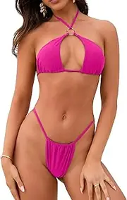 [JAZARA] Womens Sexy Bikini Set Cheeky Thong Swimsuit Halter String Bathing Suit