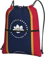 EdWal Mississippi State Flag Print Drawstring Backpack Gym Bags Sports Bags With Zipper Pocket For Travel Swimming Beach, Black, One Size