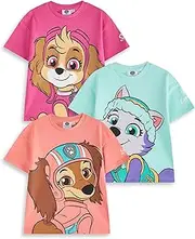 [PAW PATROL] Girls T-Shirt Set | Kids 3 Pack of Short Sleeved Tees with Big Character Graphic Print | Skye Everest Liberty