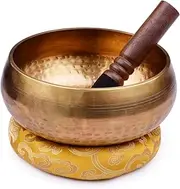 Tibetan Singing Bowl Set with 20.5cm/ 8inch Large Handmade Metal Sound Bowl & Soft Cushion(Random Color Very) & Wooden Striker for Meditation Sound Chakra Healing Yoga Relaxation Gold One Size