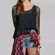 Abercrombie & Fitch Black Sheer Lace Babydoll Top Y2K Women's Medium NEW