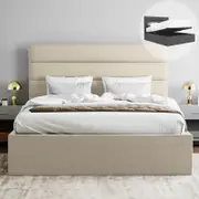 Benny King Beige Storage Gas Lift Bed Frame