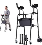 Platform Walker Foldable Standard Walker With Wheels And Removable Padded Armrests Lightweight Aluminum Alloy Rehabilitation Auxiliary Walker With Arm Support For Senior