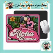 Mouse Pad Aloha Beaches Pink Flamingo Flower Anti Slip Back Easy Clean Sublimate