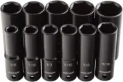 ARCAN TOOLS 1/2 Inch Drive Deep Impact Socket Set, 3/8 Inch - 1 Inch, Cr-V, 11-P
