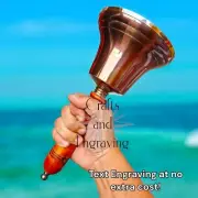 Heavy Solid Brass 12" Hand Bell School Bell Call Service Bell with Wood Handle