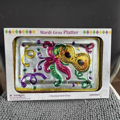 Sam's Handpainted Glass Serving 14 Inch Mardi Gras Platter