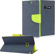 Eaglecell - Compatible with Samsung Galaxy S10e (5.8") SM-G970 - Denim Fabric Flip Wallet Case - CT5 Green/Dark Blue