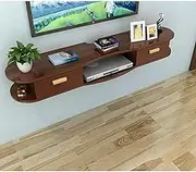 Floating Shelves with Door, Wooden Wall Mounted Media Console, Media Wall Shelf for Cable Boxes, Routers, White 120cm/White/150cm (B 100cm(39inch))