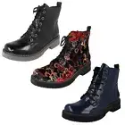 Ladies Rieker Lace Up Warm Lined Zip Lace Combat Style Casual Ankle Boots 72010