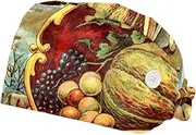[WOSHJIUK] Working Hat 2 Pack Scrub Caps for Women,Best Wishes for Happy Thanksgiving Day,Tie Back Cap Adjustable Scrub Hat