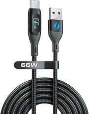 ZYRON USB-A to USB-C Cable Digital Display, 66W USB to USB C Fast Charger Nylon Braided Cord, Type C Charging for iPhone 15, S24, Note, Pixel, Xiaomi, Switch, Huawei P50, Android Auto, Black (3m)