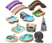 12 Pcs Fairy Garden Accessories Mini Lighthouse Water Well Bridge Miniature Bridge Figurines Pond Lawn Garden Ornament Figurines for DIY Craft Garden Decor