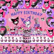 Kuromi Theme Party Decorating Set - Backdrop Banner Latex Balloons Cake Cupcake Toppers Tablecloth