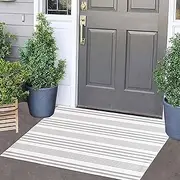 Grey and White Striped Outdoor Rug 24'' x 35'' Door Mat Outdoor Machine Washable Welcome Mats Cotton Hand-Woven Entryway Rug for Front Porch/Entryway/Laundry/Bathroom/Bedroom