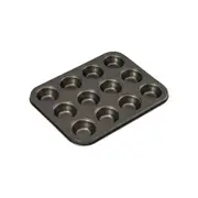 Bakemaster 26x20cm Carbon Steel 12-Cup Mini Muffin Pan Mould Rectangle Tray Grey