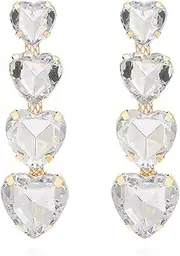 [XYAYOU] Rhinestone Crystal Love Heart Statement Drop Dangle Earrings For Women Wedding Party