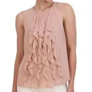 NEW BCBGMAXAZRIA Pink Sleeveless Chiffon Ruffle Blouse Top Size XS