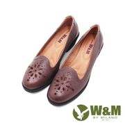 【W&M】車線雕花粗跟厚底中跟鞋 女鞋(黑)