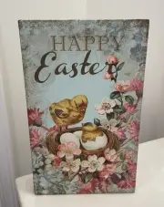 Spring Decorative Wood Book Box Happy Easter Bird in Nest Floral Cottagecore