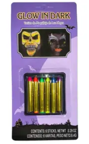Pack of 6 Glow in the Dark Face Paint Crayons Halloween Makeup
