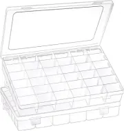 2 Pack 36 Grids Clear Plastic Organizer Box with Adjustable Dividers Small Craft