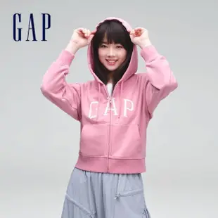 【GAP】女裝 Logo連帽外套 碳素軟磨法式圈織系列-粉紅色(402167)