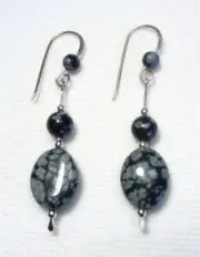 Lyn's Jewelry Snowflake Obsidian Drop Earrings Silver