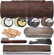 [YUET] 13PCS Shoe Polish Care Kit Leather Boot Shine Set w/Travel Case, Brush, Cloth, Shoehorn, Brown Black Neutral Polish
