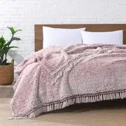 Ultra Soft Fleece Sherpa Blanket King King-104" x 90" Dusty Rose With Tassel
