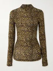 [Isabel Marant] Isabel Marant - Joyela Leopard-print Stretch-mesh Turtleneck Top - Leopard print - FR 38 FR 38 Animal print